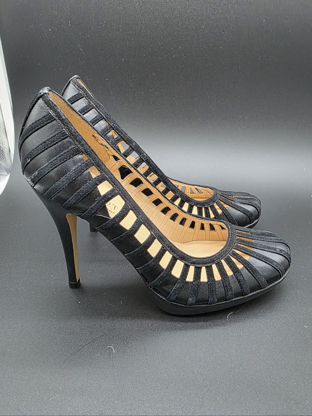 TALBOTS Leather Black Caged Platform Round Toe Heel Size 8